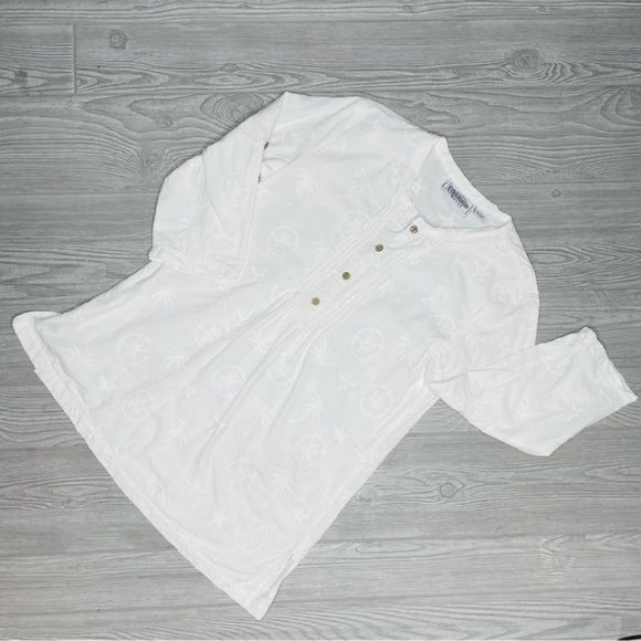 Casual cotton seed nautical star fish palm shirt w/ wood buttons tropical shirt - Picture 1 of 7